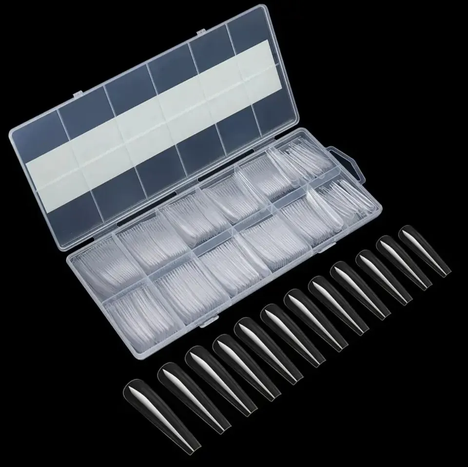 240pcs tips de uñas curva C extra largos, transparentes, para gel acrílico, profesionales para casa o DIY con caja 5