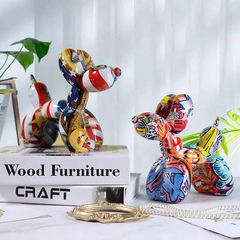Creative Animal Water Transfer Printing Colorful Graffiti Balloon Dog Ornament Home Soft Decoration Living Room TV Decoration