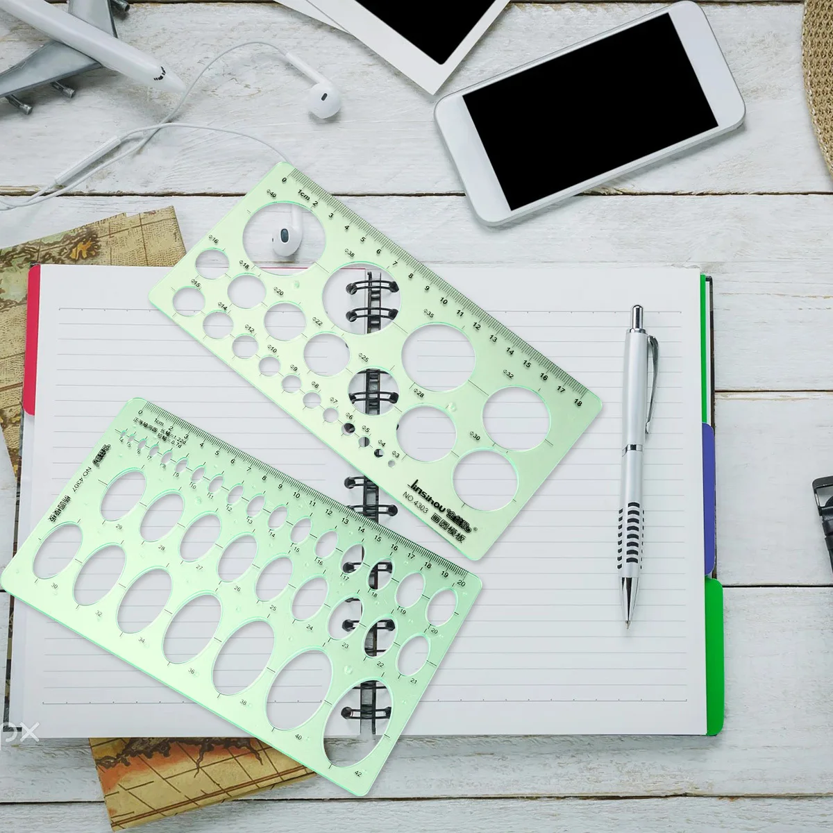 2Pcs Plastic Geometric Ruler Templates Drawing Tools for School Office Art Design Architecture Network Technique