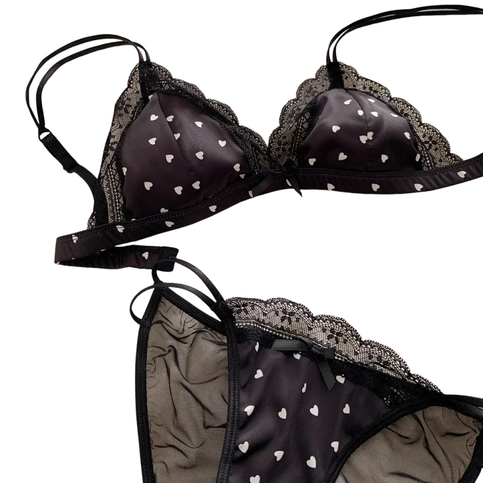 KUCLUT Bra Set Sweet Triangle Cup Satin French Lace Small Breasts Gathered Underwear Without Steel Ring Thin Section Bra