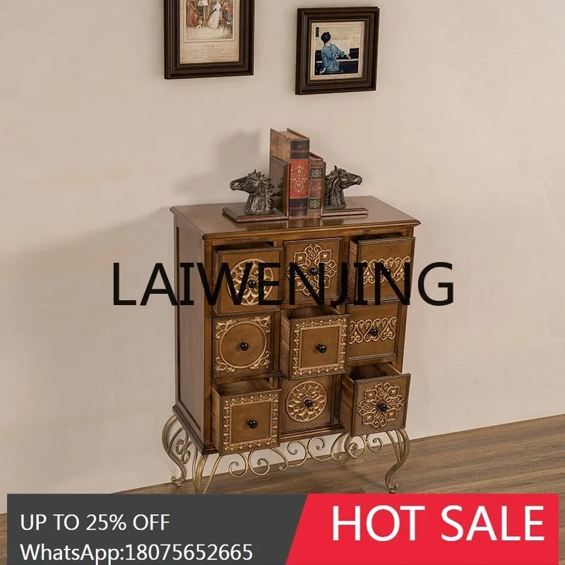 American Retro Chest of Drawers Living Room Storage Embossed Painted Storage Bedroom Solid Wood Drawer Chest of Drawers