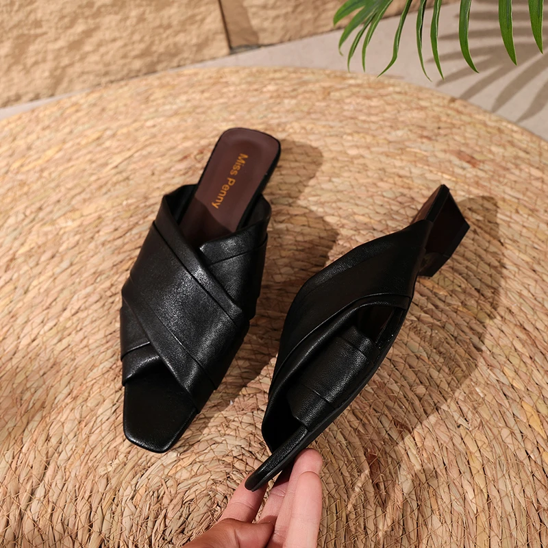 

Women's Pointed Toe Cross Folded Mules Slippers, Casual Flat Backless Slide Sandals, Ladies Slip-on Closed Toe Outdoor Shoes