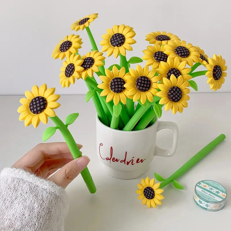 5 Stück kreative Cartoon-Sonnenblumen-Kugelschreiber, 1,0 mm, simulierter Gelstift, Schüler-Schreibwaren, schnell trocknender ST-Stiftkopf, Kugelschreiber für den Schulanfang