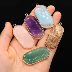 21x47mm Natural Stone Pendant Rectangle Amethyst Opal Crystal Charms for Jewelry Making DIY Necklace Earring Accessories Gift