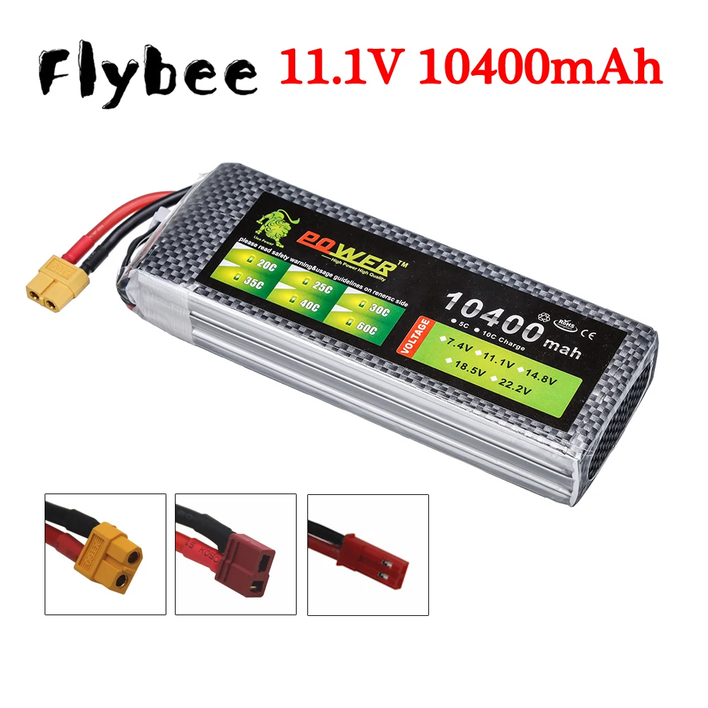 

LiPo Battery 10400mAh 11.1V 3s 60C For RC Helicopter Aircraft Quadcopter Cars Airplane 11.1V 3S Battery With T XT60 JST Plug