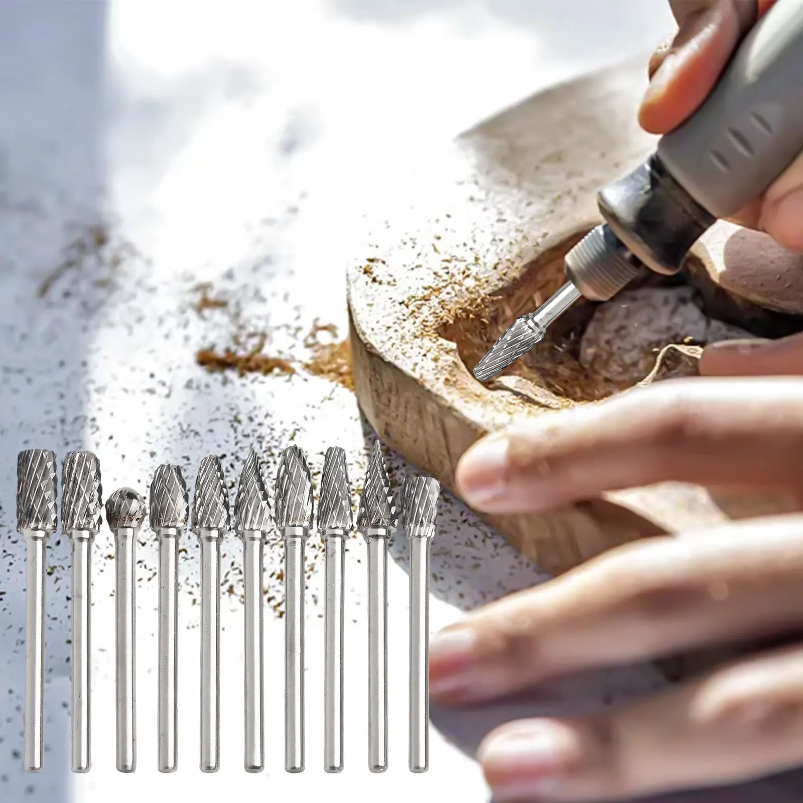 10Pack DIY Grinding Heads Set Carbide Steel Double Cut Grinding Heads For Precise And Efficient Grinding Power Tools