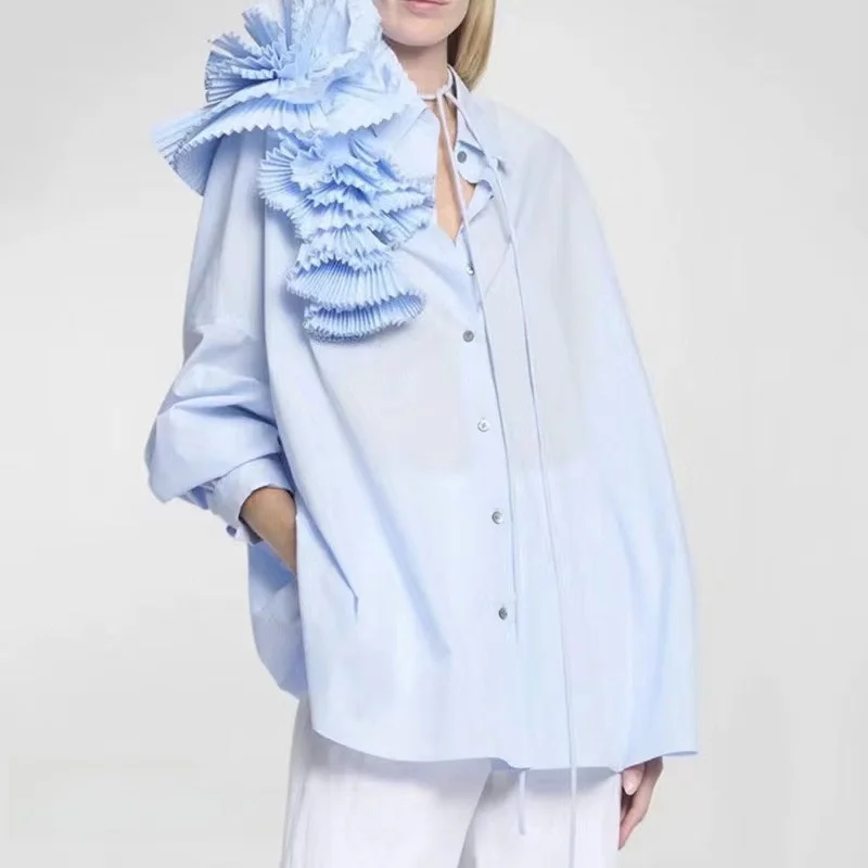 

Женский свободный крой с 3D цветочным дизайном Long Sve irt Ne средней длины, модный повседневный стиль с декоративным цветочным принтом