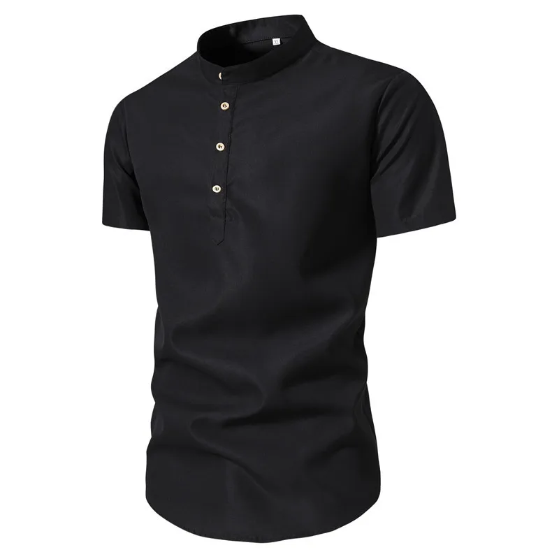 Camisas de manga corta para hombre, jerseys ajustados con botones, Tops que combinan con todo, Color sólido, moda informal, oficina, Y2K, verano, nuevo