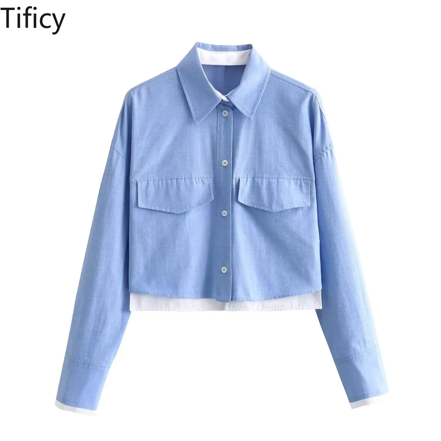 TIFICY Fashion Casual Cotton Shirts Women's French Casual Fashion Lapel Short Shirt Streetwear Blouses Top