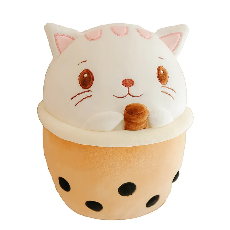 Cute Cartoon Bubble Tea Cup Shaped Pillow Real Life Pearl Milk Tea Plush Toy Stuffed Soft Funny Cat Claw Food Doll Children Gift