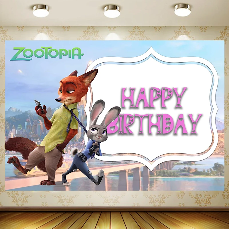 Zootopia sfondo bambini compleanno forniture ragazza principessa festa Banner Kid Cartoon decorazione sfondo fotografia