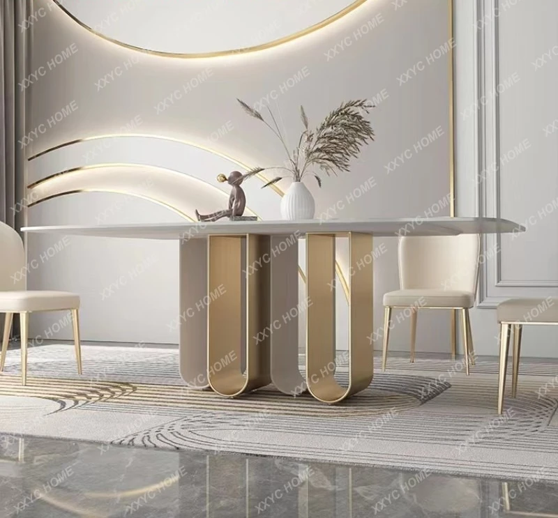 TT Light luxury rock slab modern simple rectangular bright horse belly dining table