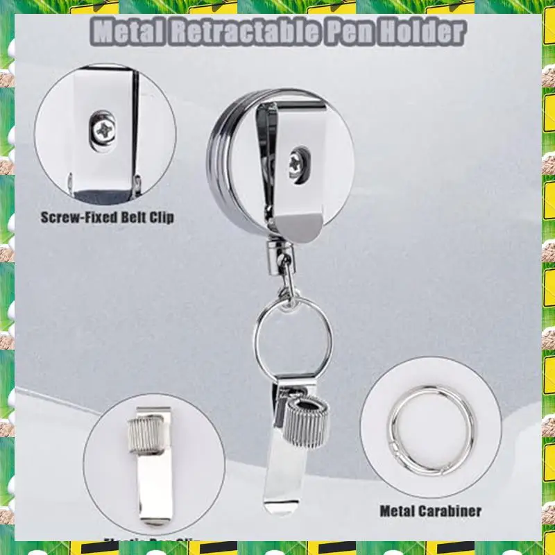 2Pcs Retractable Pen Holder, Badge Reel Pen Clip Keychain With Belt Clip And Key Ring For Nurses Teachers Waitresses Durable