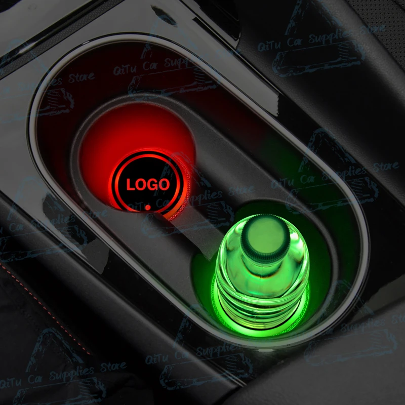 USB Rechargeable For Ford Bronco Pickup Truck Logo Emblem 7 Colorf LED Car Water Cup Mat Drink Holder Accessories