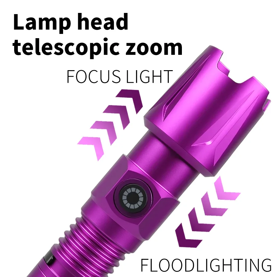 Powerful 365NM UV Flashlight Type-C Rechargeable Waterproof Torch Use 18650 Battery Purple Light for Pet Urine Stains Detector