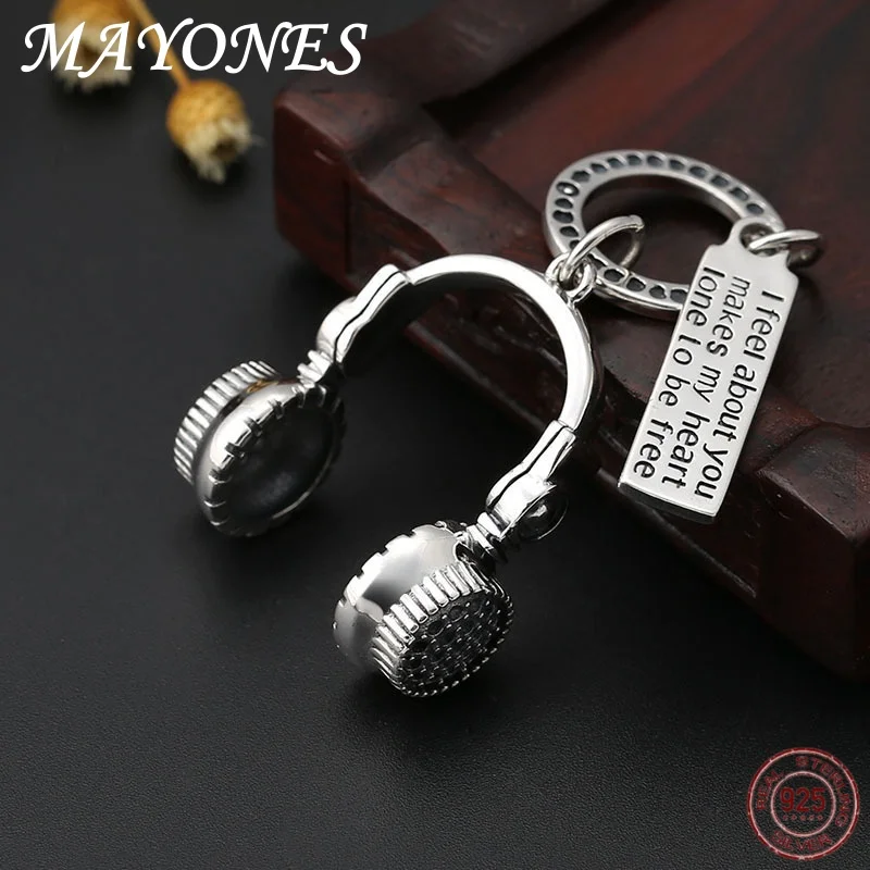 925 sterling silver headphone letter creative pendant 2024 new men and women's retro personality Thai silver punk jewelry