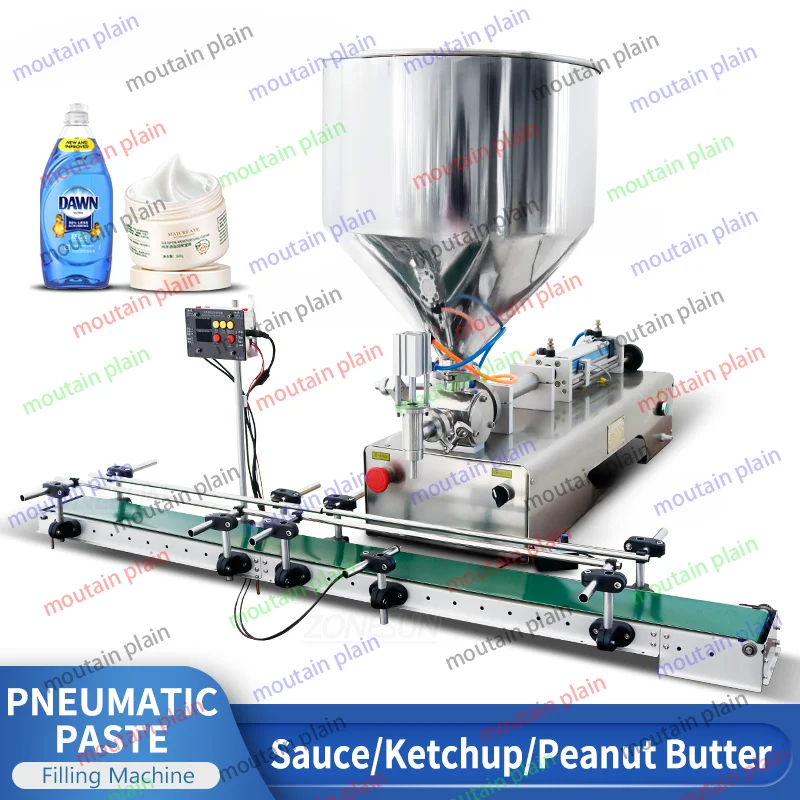 Pneumatic Viscous Liquid Chili Sauce Gel Peanut Butter with Conveyor ZS-GTPC1 Automatic Honey Cream Filling Machine