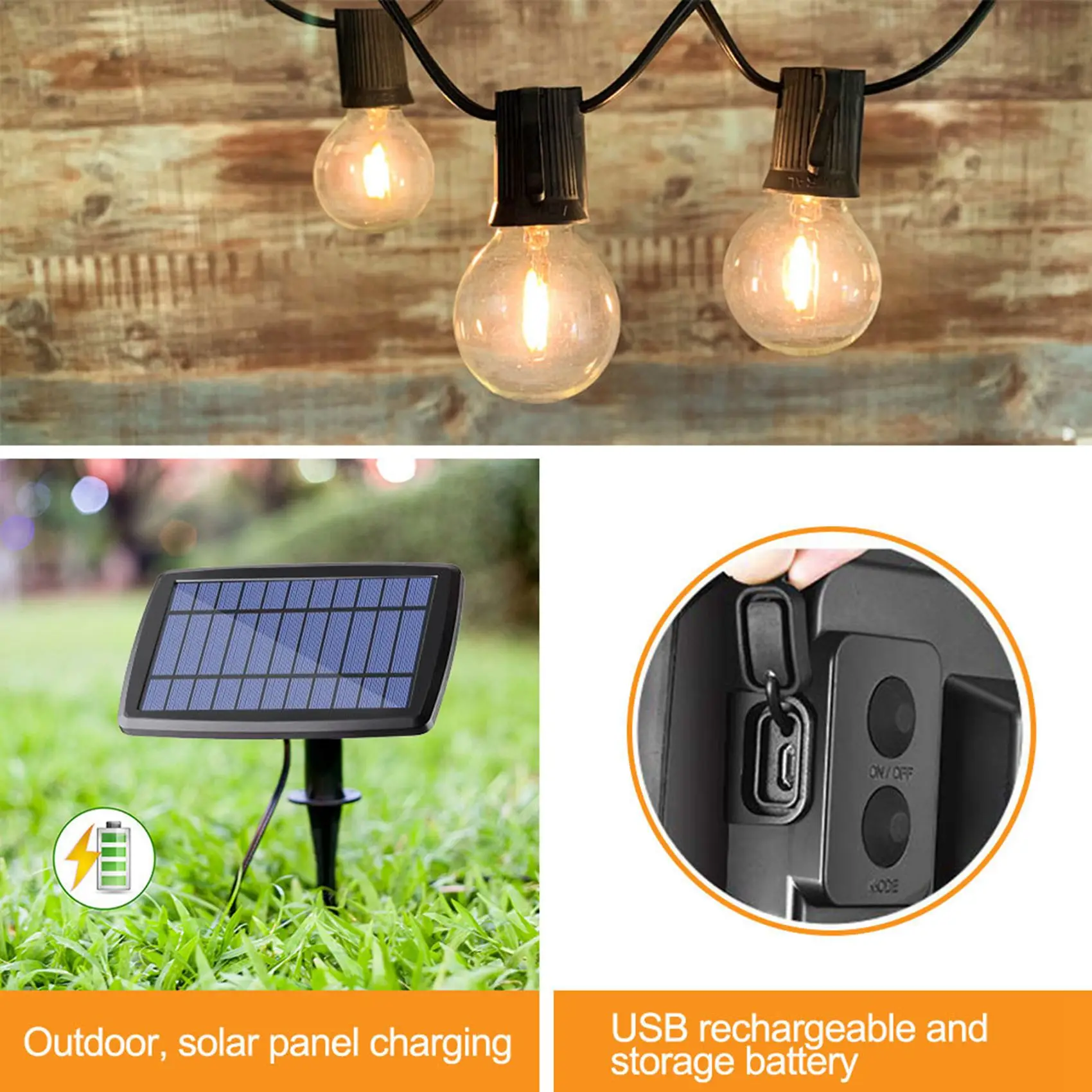 

Светодиодные гирлянды на солнечных батареях AA05 2X G40, 18 футов, для улицы, патио, сада, бистро, 1,5 Вт, 10 лампочек