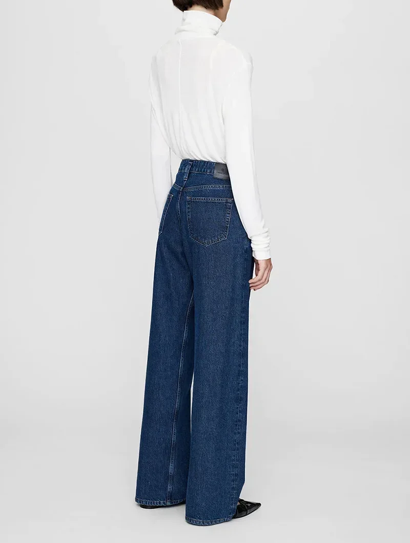 Winter New North American Niche AB Fold Wash Stir-fry Color Blue Loose Wide-leg Pants Women's Springless Jeans