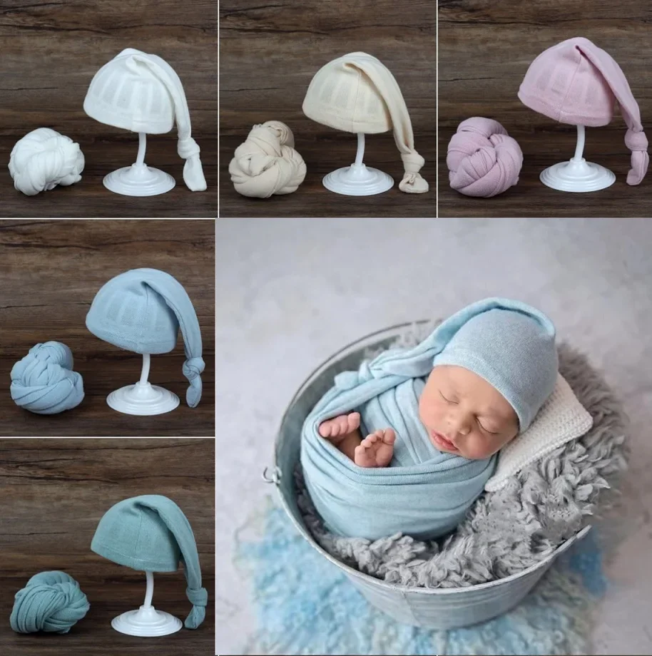 

Newborn Photography Props Blanket Stretchable Wrap Swaddling Photography Hat Babies Photo Shoot Accessories