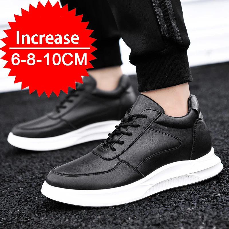 Black genuine leather sports shoes for men, outdoor men\'s formal shoes, invisible inner height increasing men\'s shoes 6/8 cm