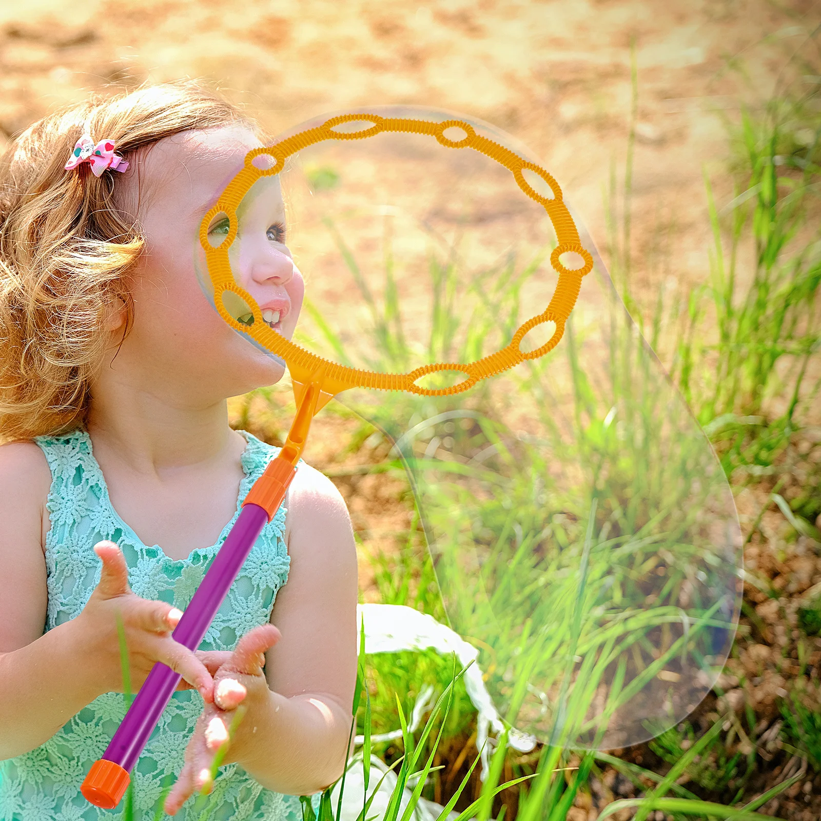 Fabricante de bolhas de anel grande para brincar ao ar livre, alça removível, soprador de bolhas leve, design com furos laterais