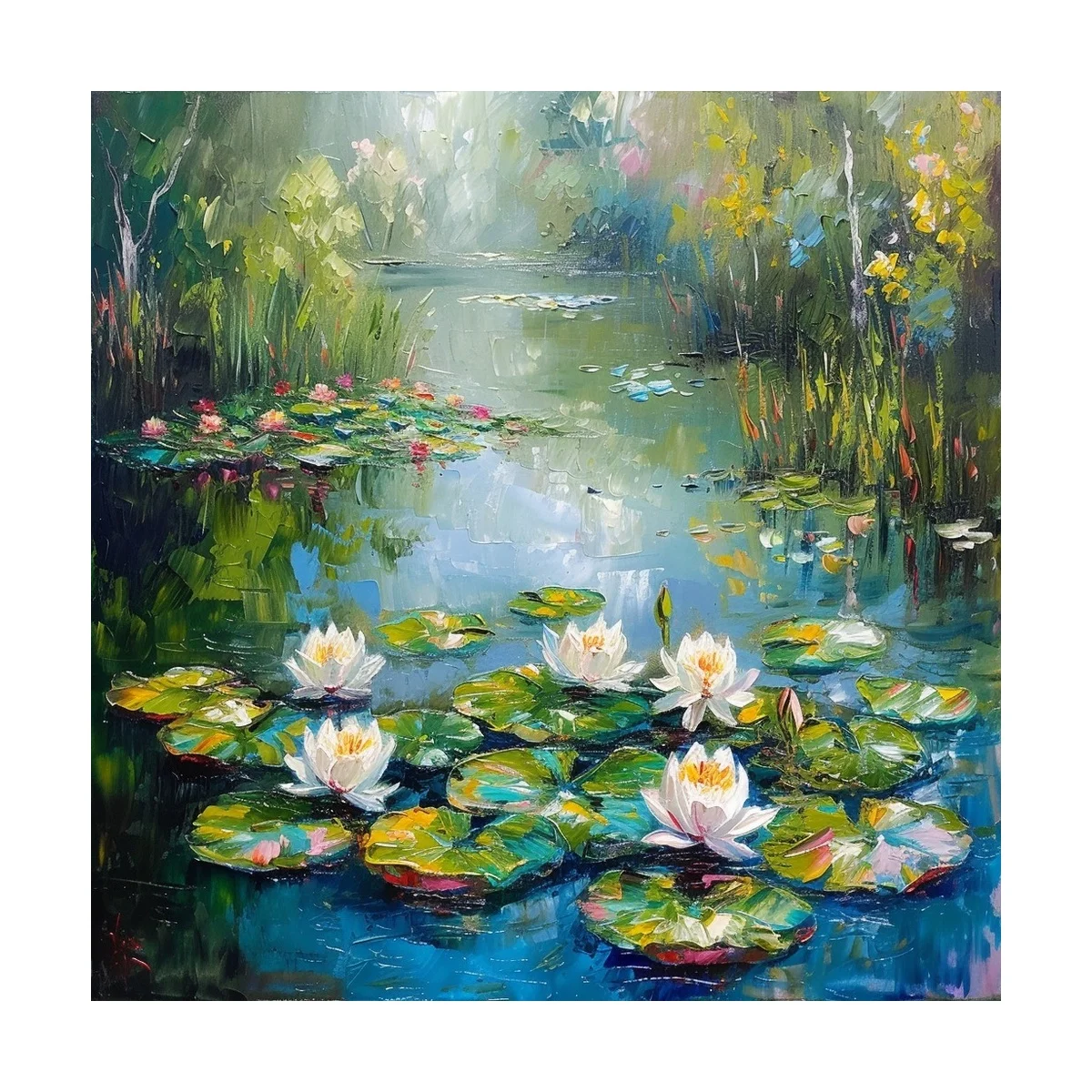1 Stück 40x40 cm/15,74 Zoll, 11Ct/14Ct Kreuzstich-Set, DIY Valentinstagsgeschenk, Stickerei-Set für Festlichkeiten, Wasserlilien-Teichlandschaft – Detail 4