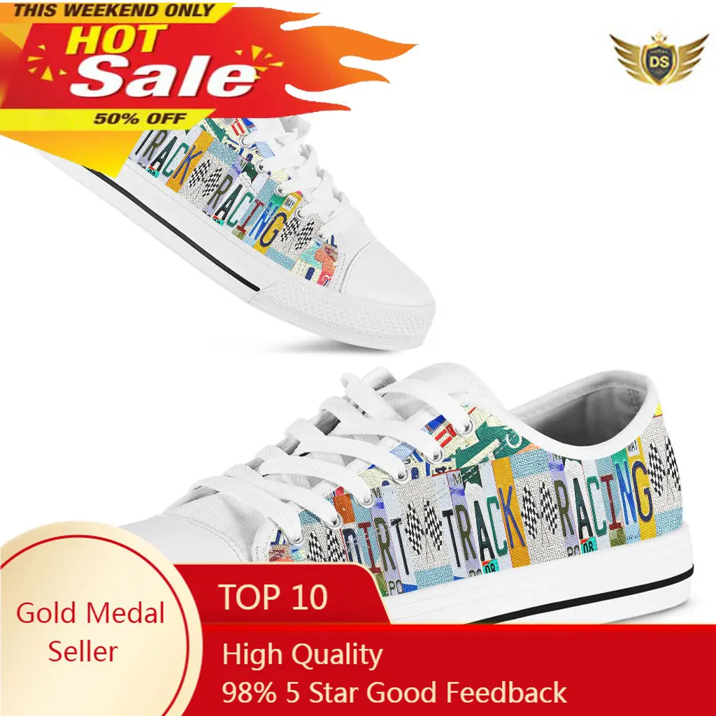 

New Women Shoes License Plate Dirt Track Racing Low-top Canvas Shoes High Quality Women Canvas Rubber Female Flat Shoes