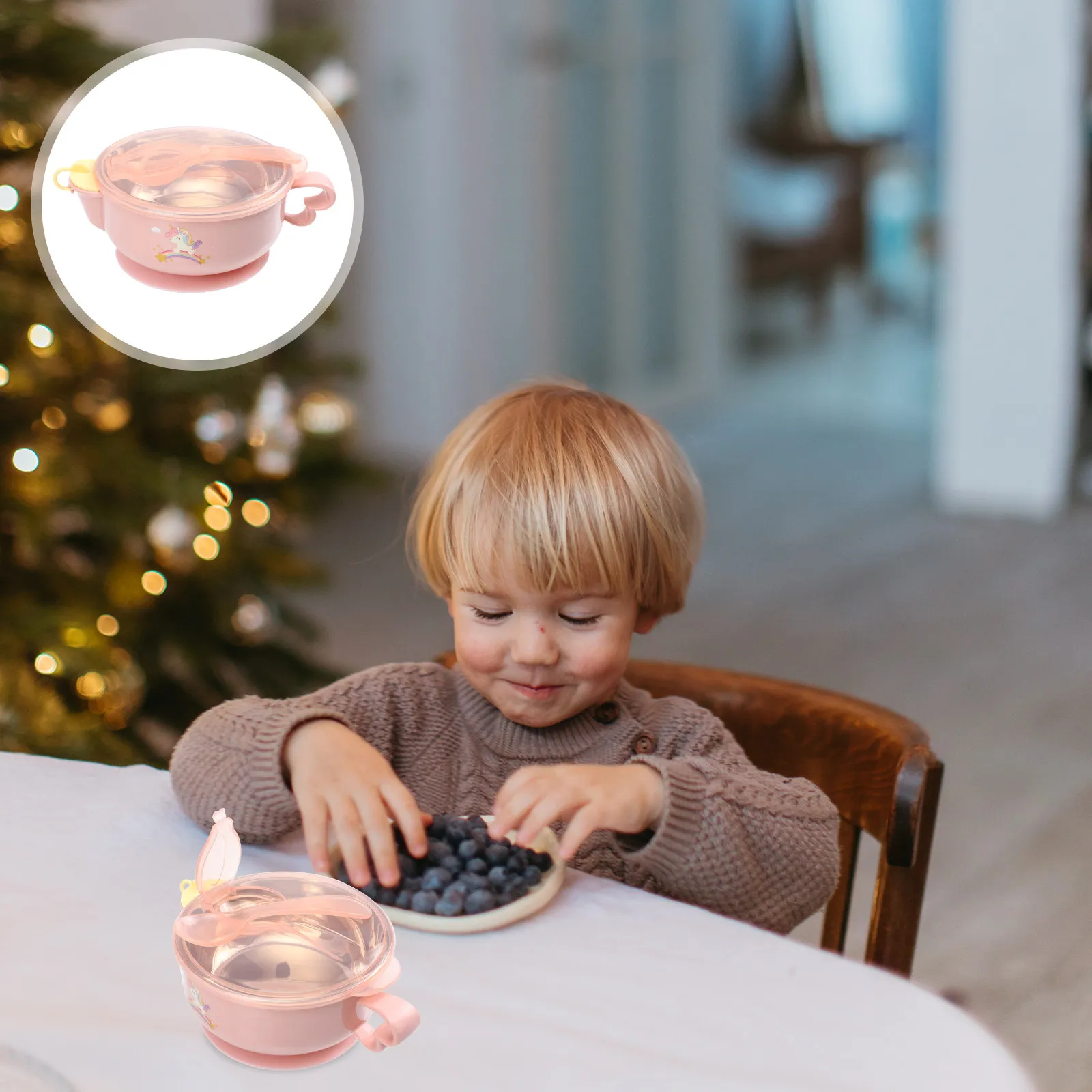 

Набор из 1 комплекта детских мисок и ложек с присосками из нержавеющей стали для самостоятельного прикорма малышей