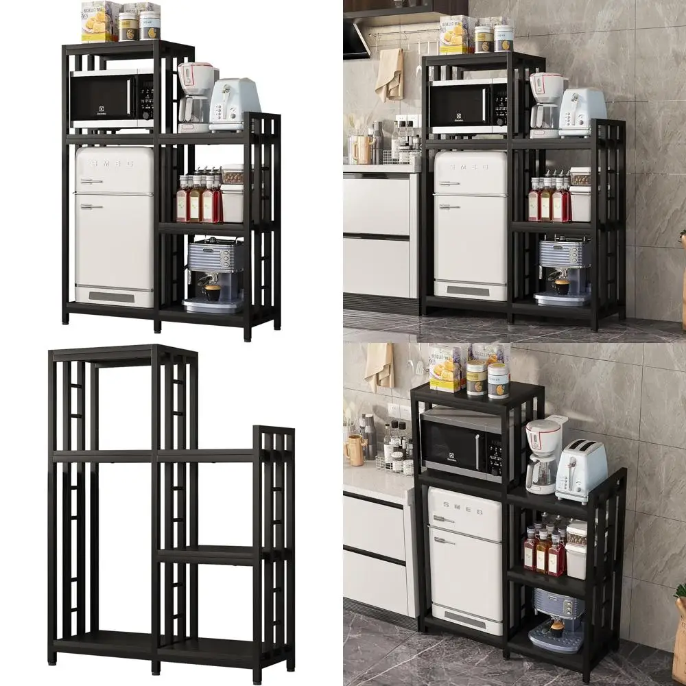 

6-Tier Adjustable Kitchen Shelf, Space-Saving Baker's Rack, Multipurpose Spice and Coffee Bar Stand in Black for Living Room