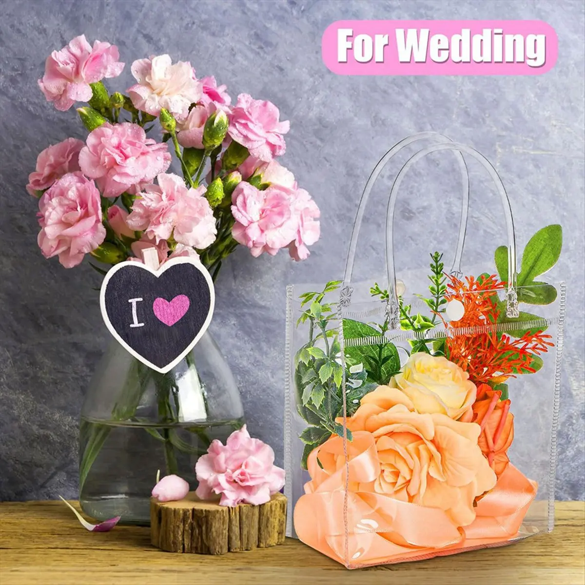 Nices 50 Pcs Clear Gift Bags with Handles Reusable Plastic Bags Transparent Candy Bags Gift Wrap Bags Tote Bag 15x20x7cm