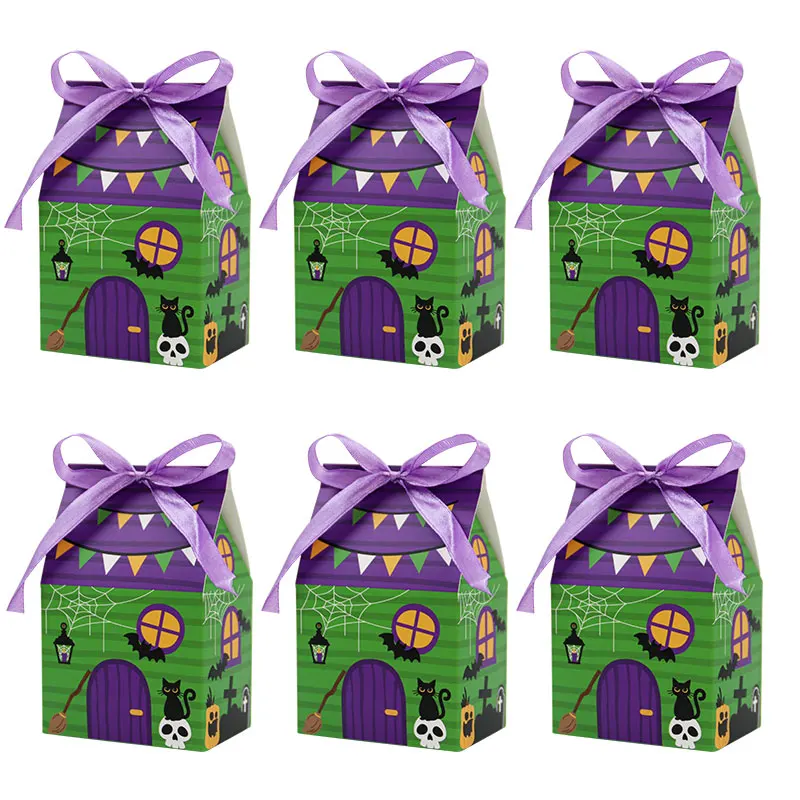12/24 Stück Halloween Geisterhaus-Süßigkeitenboxen, Gruselige Papier-Leckereienboxen mit Band für Halloween-Partygeschenke, Süßes oder Saures ﻿ – Detail 2