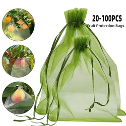 Frutas e Bird-Proof Drawstring Mesh Bag, sacos de proteção de frutas, controle de pragas, morango sacos, vários tamanhos, várias cores disponíveis, 20-100pcs