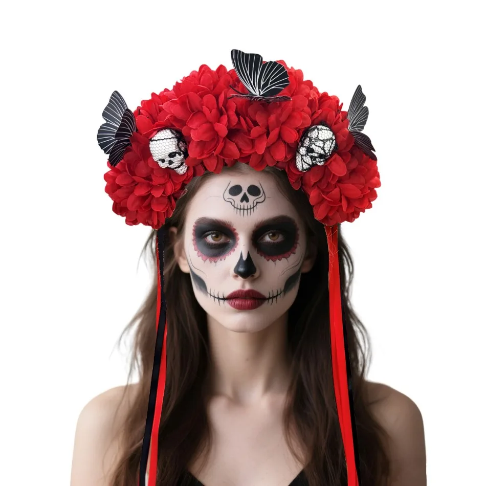 

8pcs Girls Halloween Party Head Buckle Ghost Festival Dance Dress Up Headdress Women Flowers Skull Head Day Hair Accessories