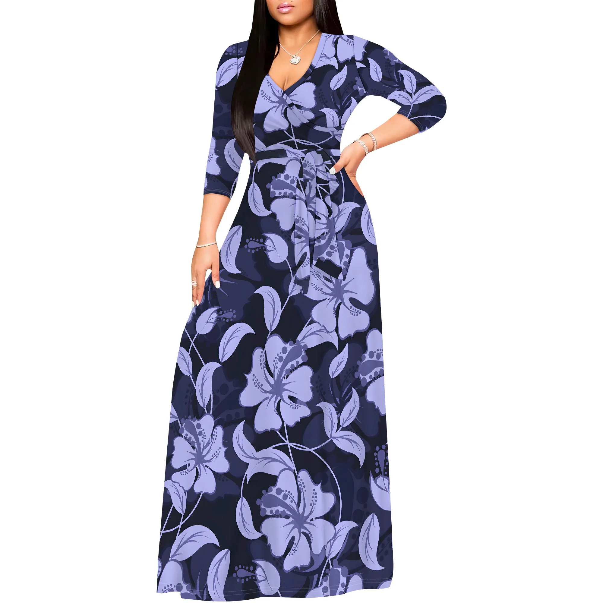 exaggerated sleeve wrap bias maxi dress in brown floral print Anisa Maxi Dress - Olive Floral main image 0