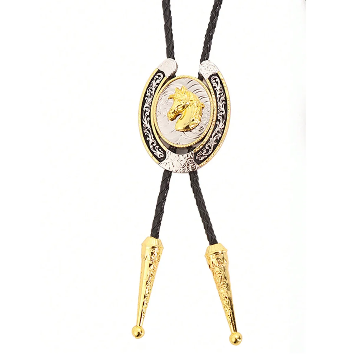 Retro Western Cowboy Necktie Golden U-shaped Horseshoe Style Bolo Tie