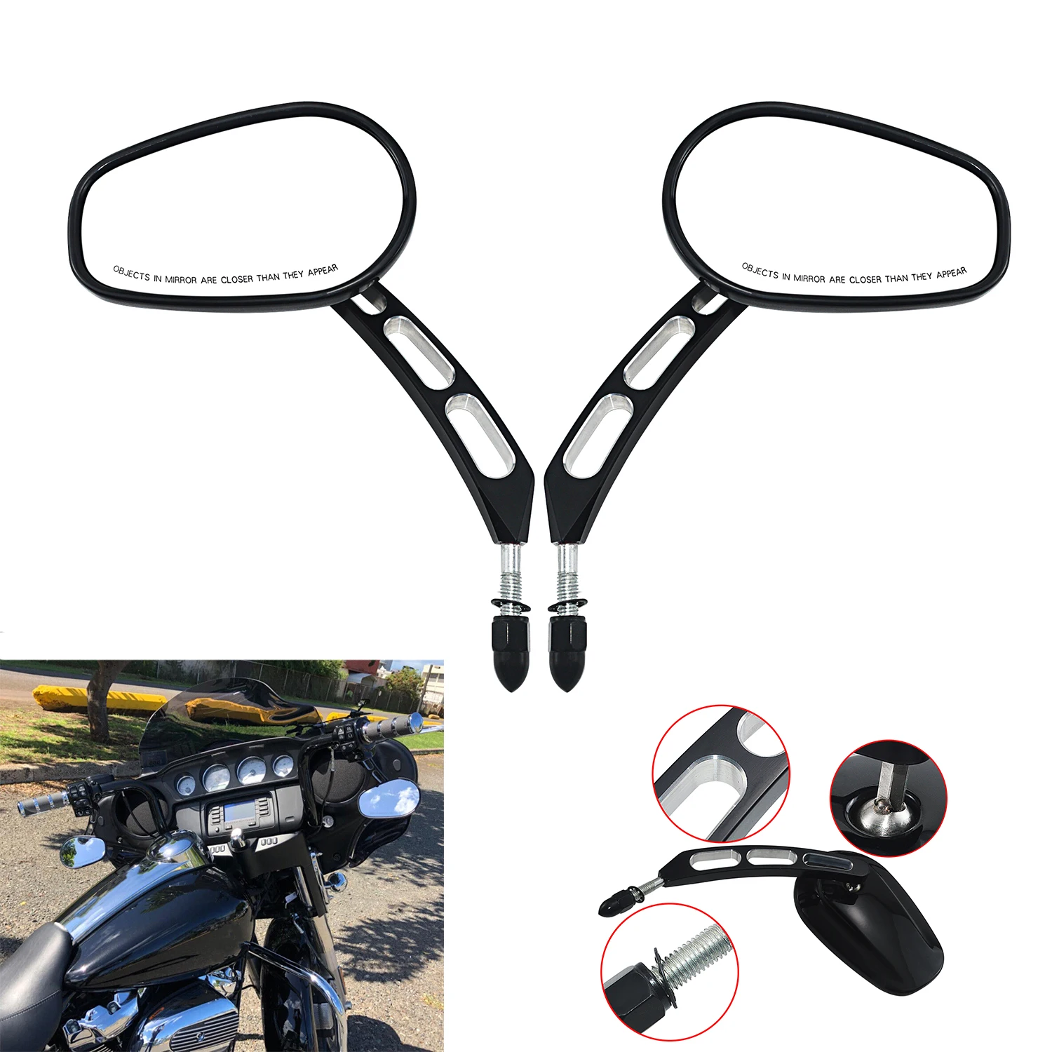 Black Rear View Mirrors For Harley 1982-Up Touring Road Glide Electra Glide Road King Street Glide Sportster Dyna Softail Motor