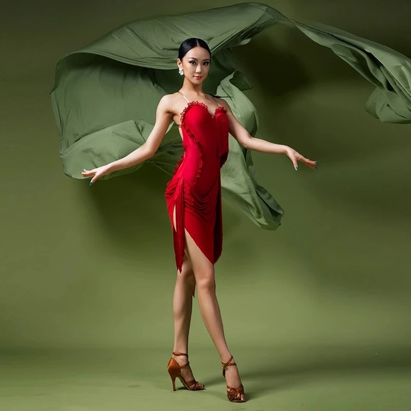 ラテンダンス練習服カスタマイズシニアタッセルセクシーなヒップラップスカートタンゴチャチャサンバプロフェッショナルパフォーマンス衣装