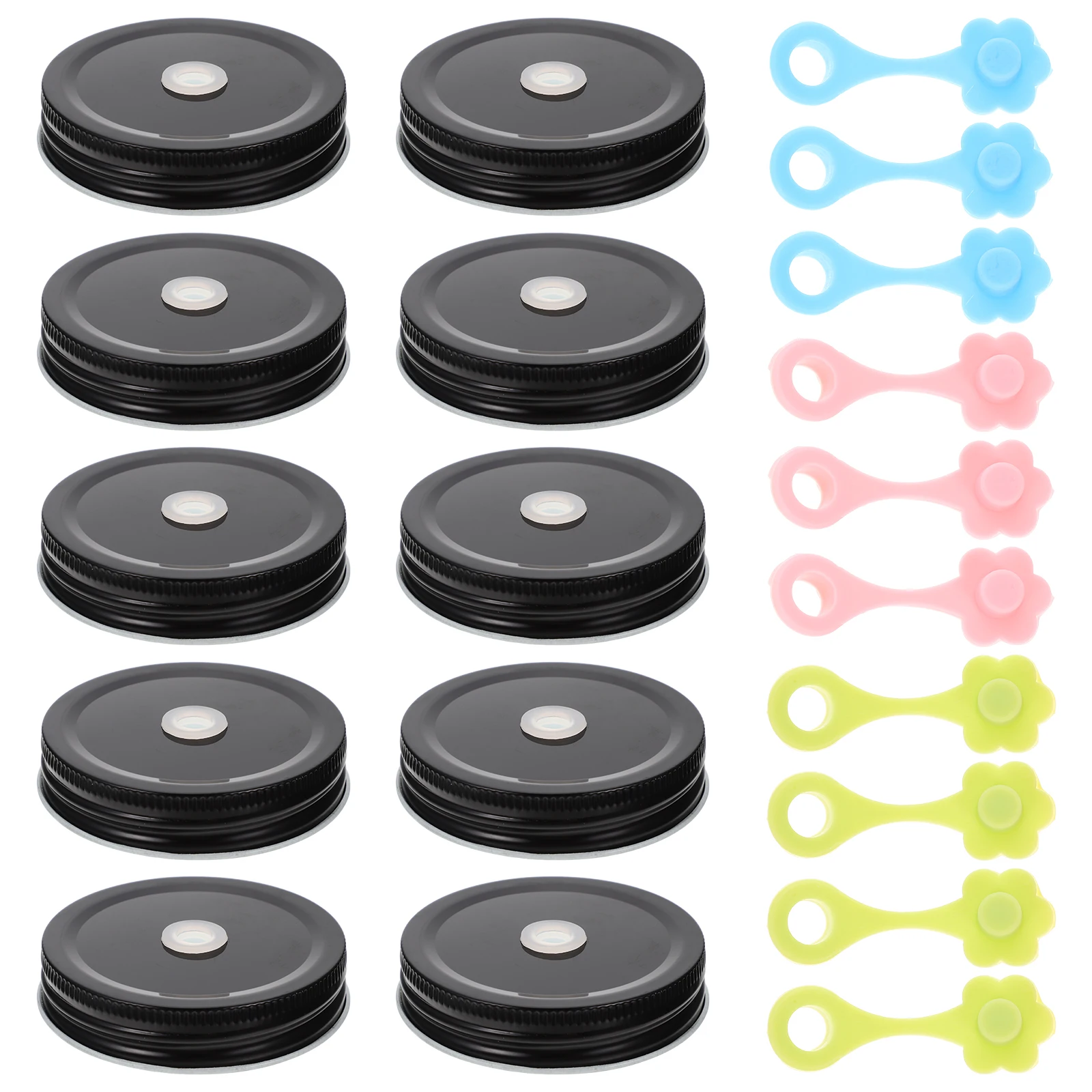 

10 Sets Mason Jar Lids Canning Straw Pot Cover Anti leak Cup Silica Gel Airtight Wide Mouth Reusable Sealing lids Straw Hole