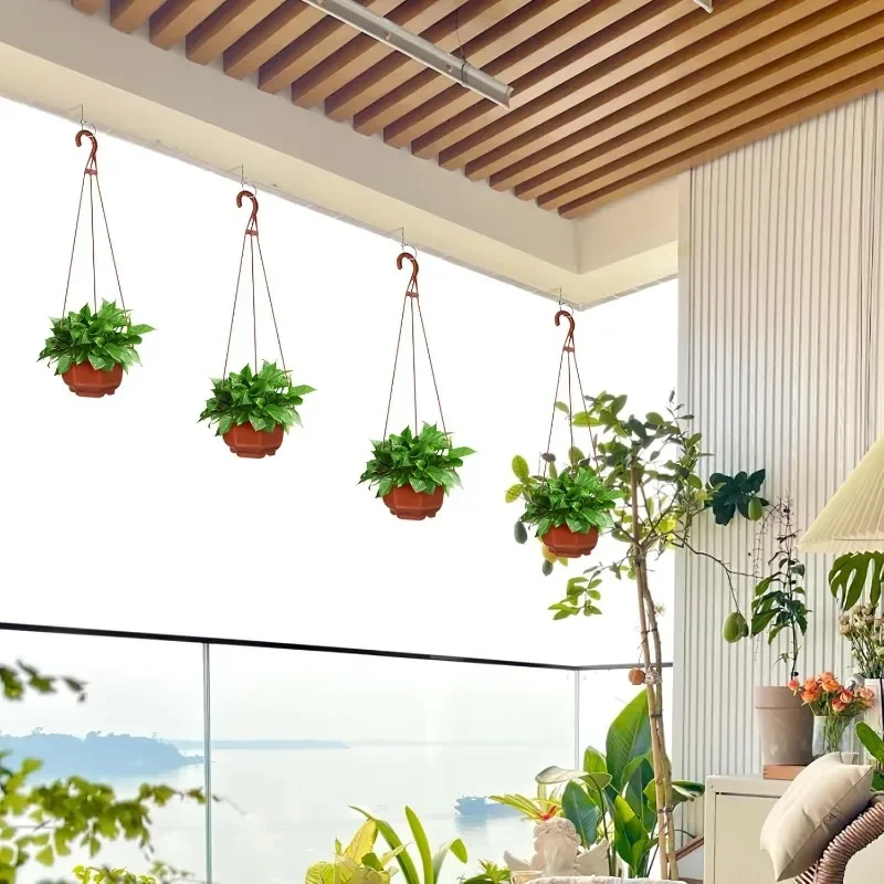 20Pcs Mixed Hanging Planter Set 10 Pots 10 Hooks Drainage Tray Chain Fasteners Indoor Outdoor Garden Balcony Hanging Flower Pots