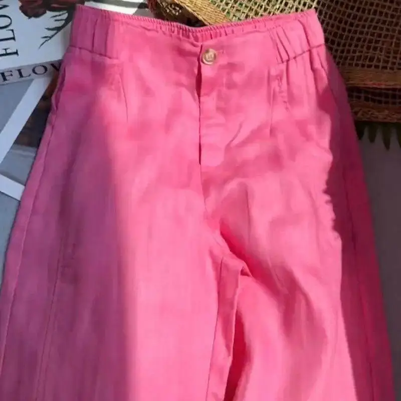 

plus Size Women's High Waist Linen Pants in Magenta Color Summer New Sle Faionable Versatile Straight Leg Trousers