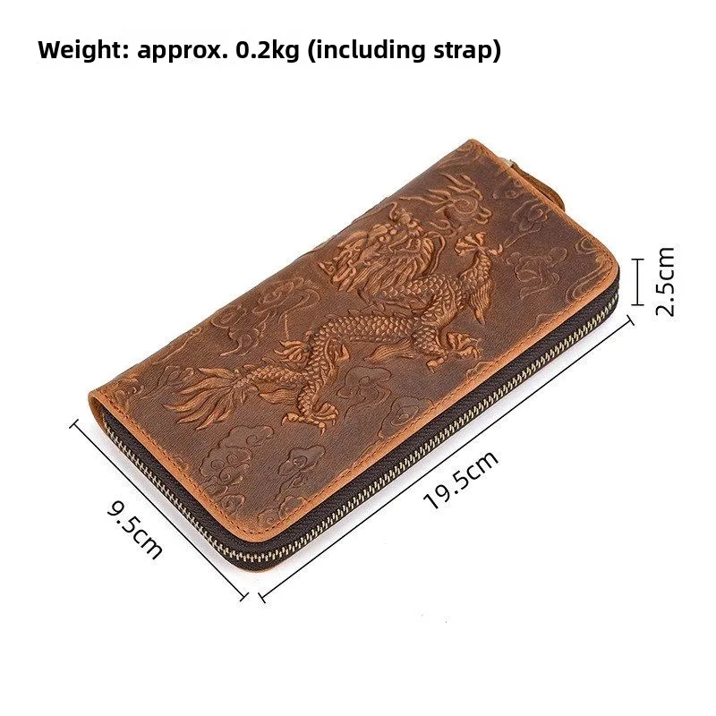 Long Zipper Wallet Genuine Mad  Leather Crocodile Pattern Youth Vertical Wallet Retro Style Pure Color No Brand Registra...