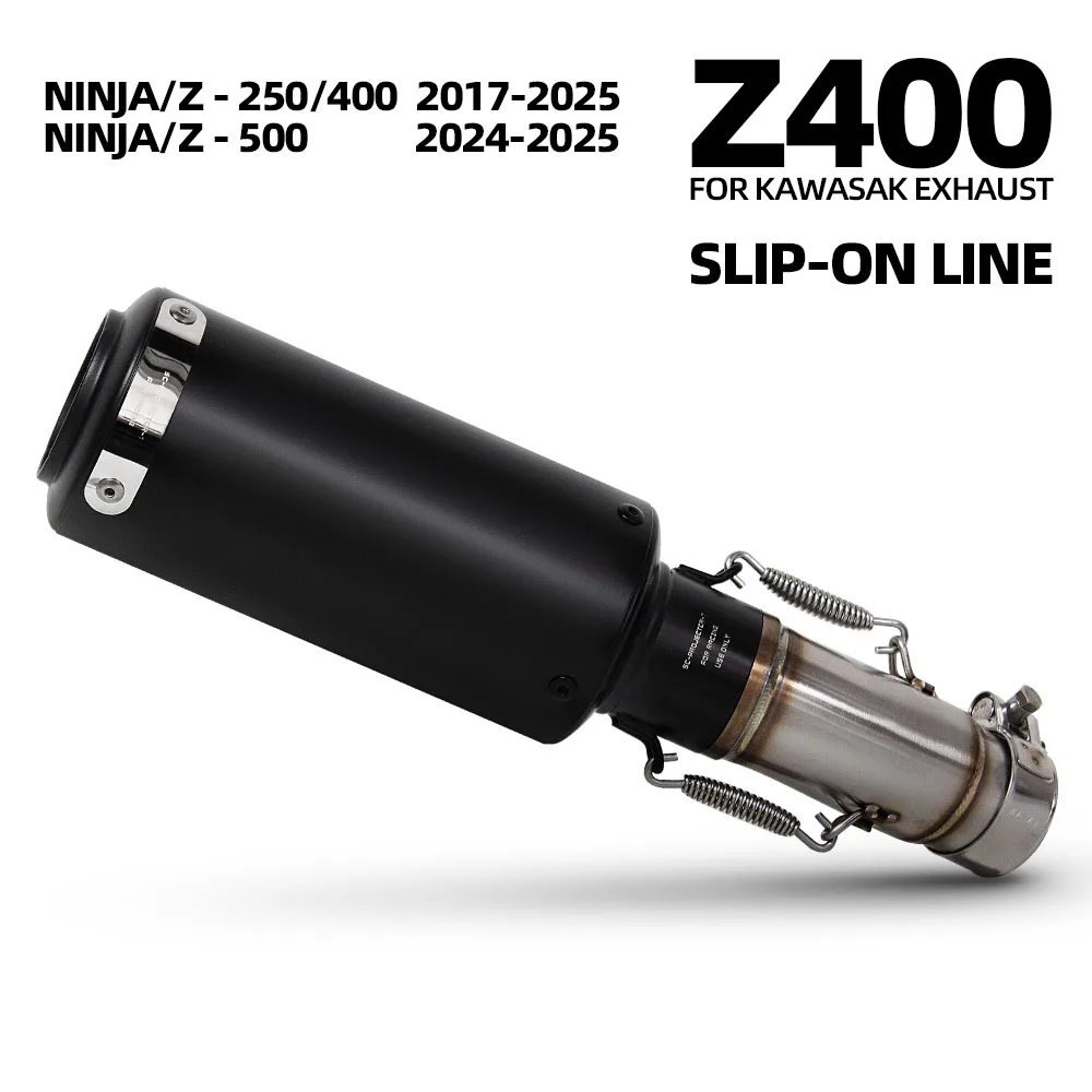 

For Kawasaki Ninja250 Ninja400 Ninja500 Z250 Z400 Z500 2017-2025 Motorcycle Exhaust Slip on Line Middle Pipe Muffler