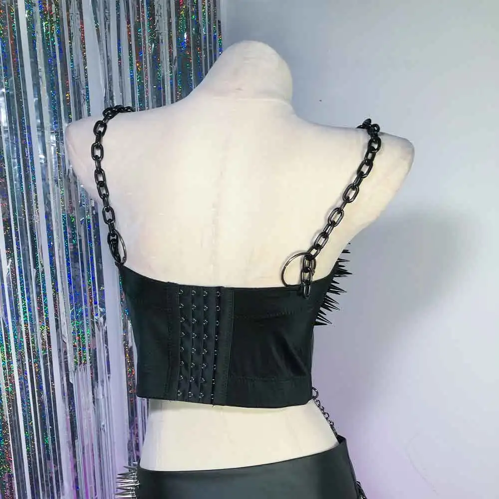 Emo Harajuku Grunge DIY Punk Rock Rot Nietenbesetztes 90er Trendiges Öko Handgefertigtes E-Girls Gothic Teen Goth Kawaii Y2K Veganes Leder TOPS