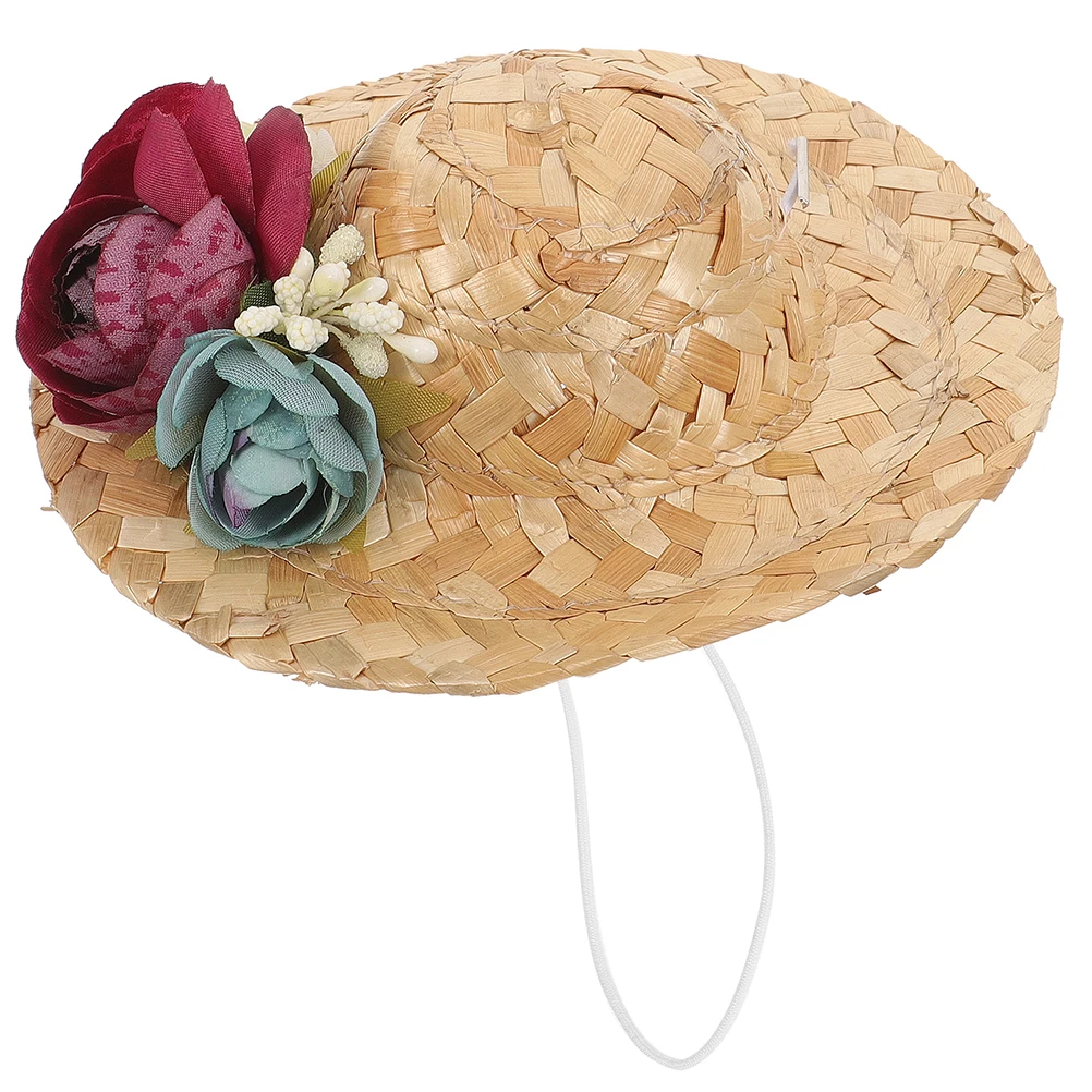 

Pet Dog Straw Hat Small Woven Headdress for Summer Photo Decorative Puppy Sombrero Cool Pet Costume Hat Dress Up Props