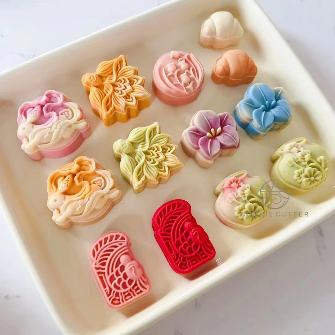 20g 50g 75g Fish Vase Mooncake Mold Croissant Rabbit Tulip Flower Fermented Bean Curd Cake Pastry Cookie Stamp DIY Baking Tools