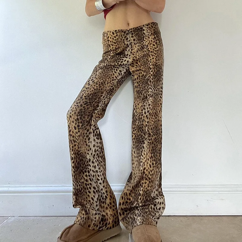 Pantalon léopard vintage à jambe droite, pantalon de survêtement baggy, jogging chic, pantalon de survêtement élégant, commande FjHigh Waist, Y2K