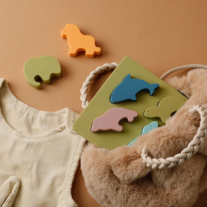 Silicone Animal Puzzle For Kids 2 3 Years Montessori Educational Baby Toys Hand Grab Board 3D Puzzles Silicone Toys for Children