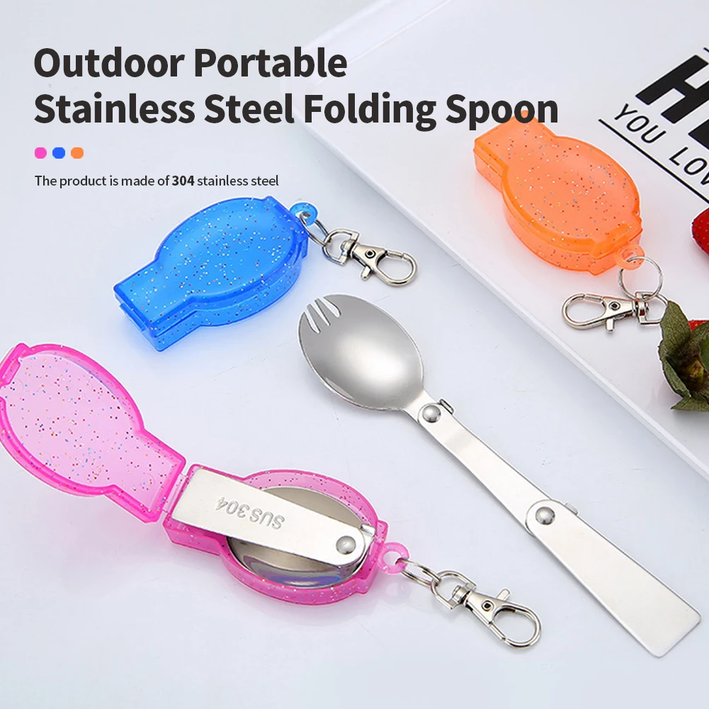 304 Stainless Steel Solding spoon Creative Tableware Outdoor Portable Three-Fold Spoon Fork Travel Folding Spoon Storage Box