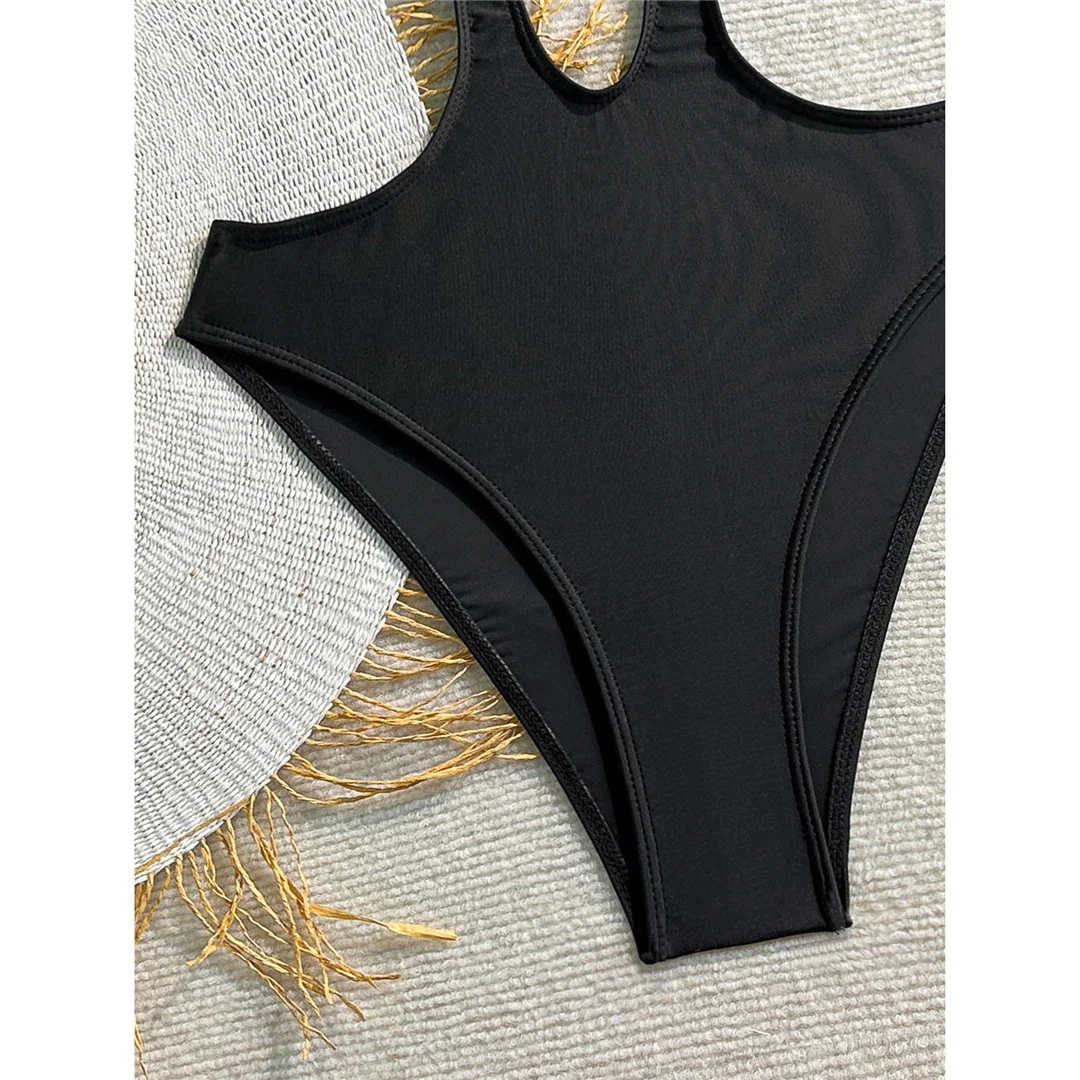 Sexy Badeanzug für Damen mit Metallring-Ausschnitt und Kreuzrücken, einteiliger Badeanzug, hoch geschnittene Beine, Monokini, Badebekleidung, Badeanzug V7566 – Detail 13